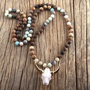 Bohemian Beaded Necklace with Bull Pendant
